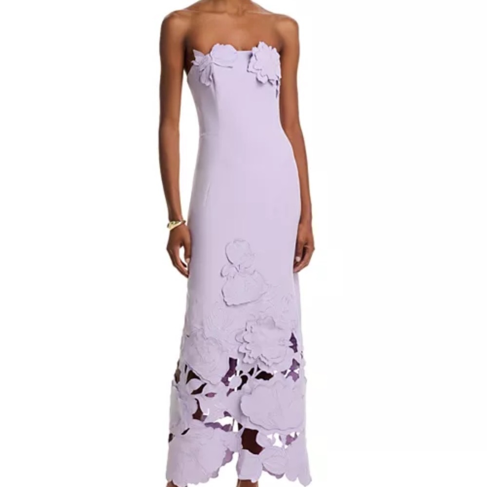 Chic Strapless Lavender Dress with Floral Accents